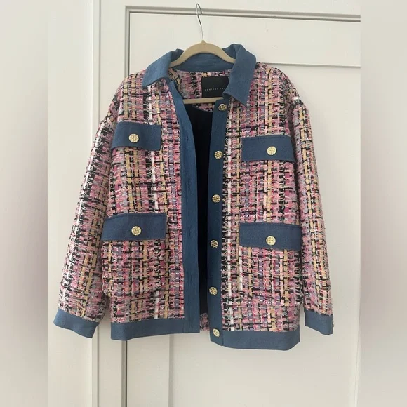 Anthropology Endless Rose Tweed Denim Jacket Size Medium $ 380 - Picture 4 of 6